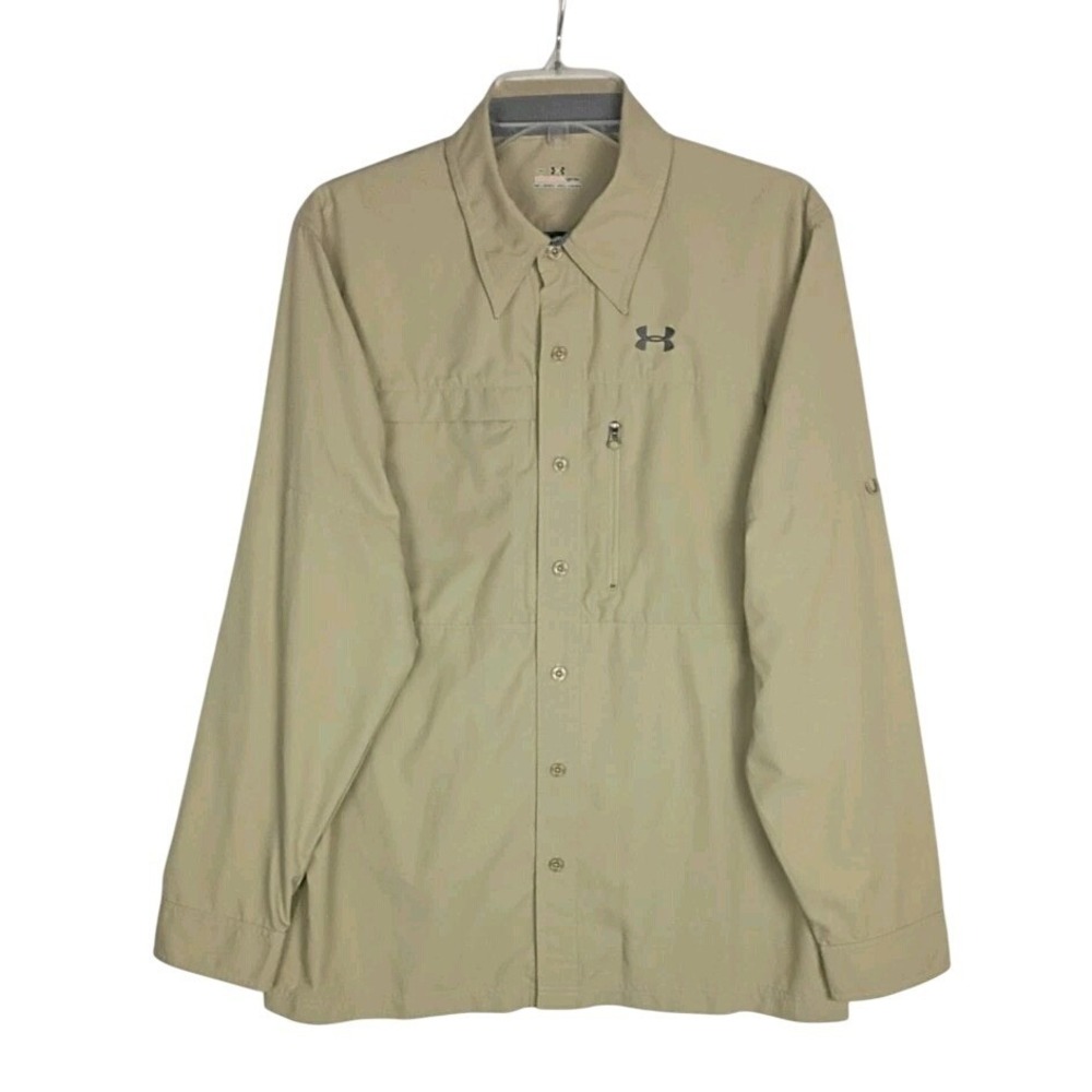 Under Armour All Season Gear Long Sleev Shirt Mens Khaki Lightweight Vented Sz M